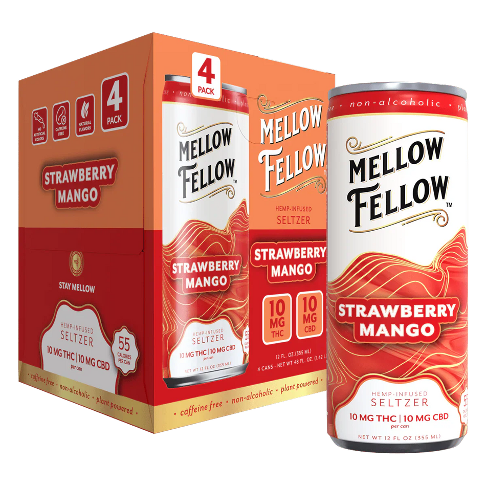 Delta 9 THC + CBD Seltzer Beverage 20MG - Strawberry Mango 4 Pack