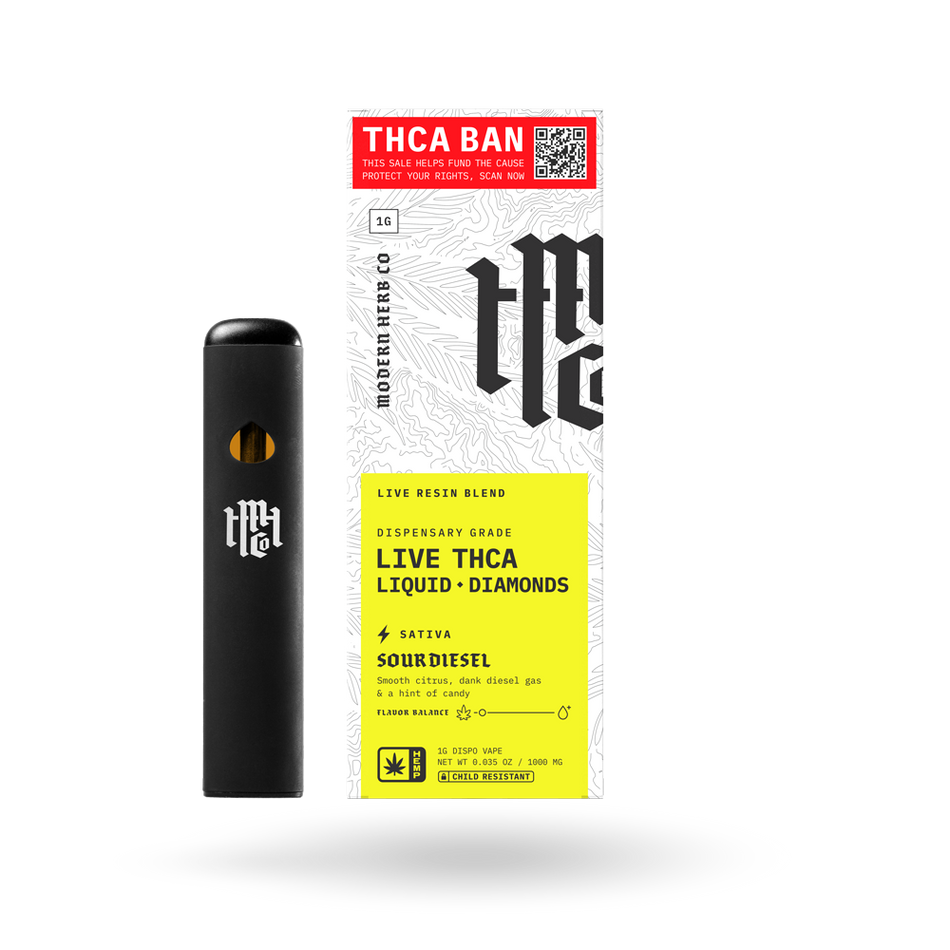 THCa Disposable Live Resin Liquid Diamonds: Sour Diesel (Sativa) - 1g
