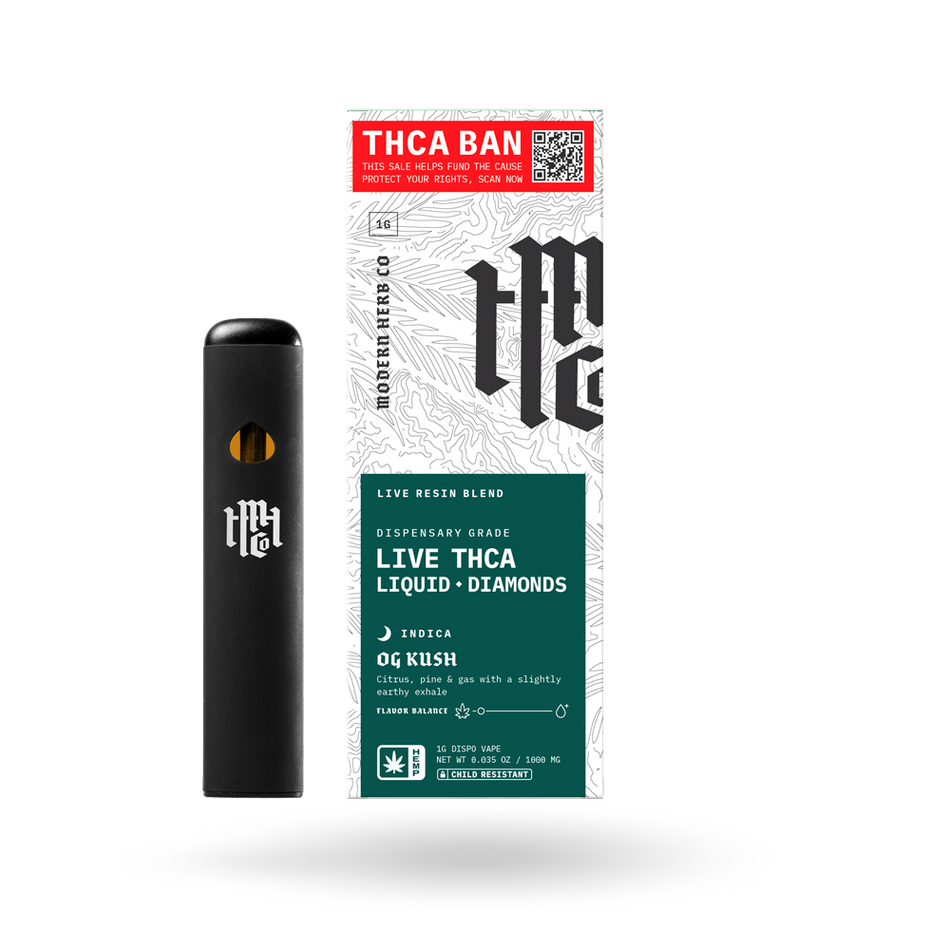 THCa Disposable Live Resin Liquid Diamonds: OG Kush (Indica) - 1g