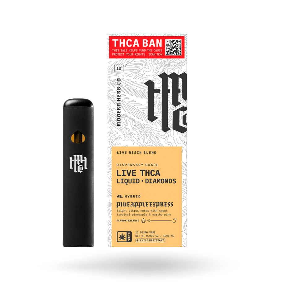 THCa Disposable Live Resin Liquid Diamonds: Pineapple Express (Hybrid) - 1g