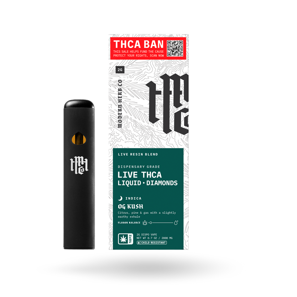 THCa Disposable Live Resin Liquid Diamonds: OG Kush (Indica) - 2g