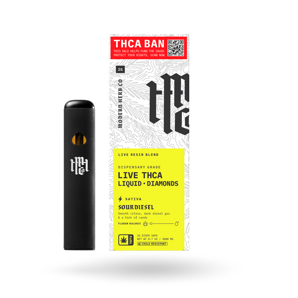 THCa Disposable Live Resin Liquid Diamonds: Sour Diesel (Sativa) - 2g