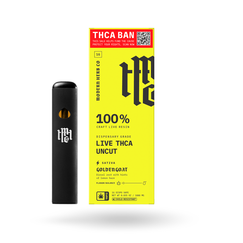 THCa Live Resin Disposable Uncut: Golden Goat (Sativa) - 1g