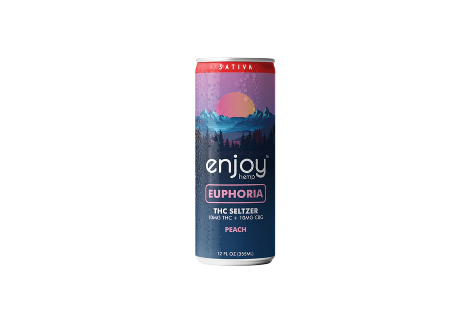 Enjoy Hemp 10mg THC + 10mg CBG Peach Seltzer for Euphoria (Sativa) | Mediumdose Uplifting, Alcohol-Free Drink