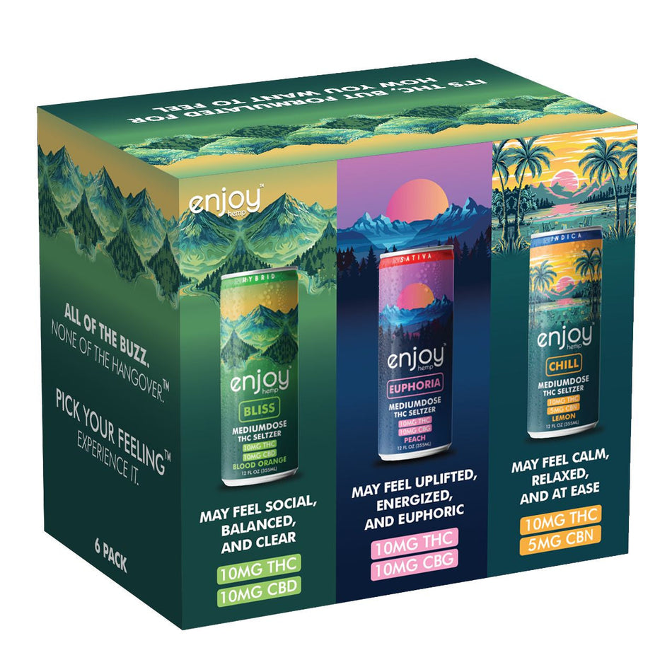 Enjoy Hemp 10mg THC Seltzer Mood Variety Pack | Medium Dose (Euphoria, Bliss, Chill)