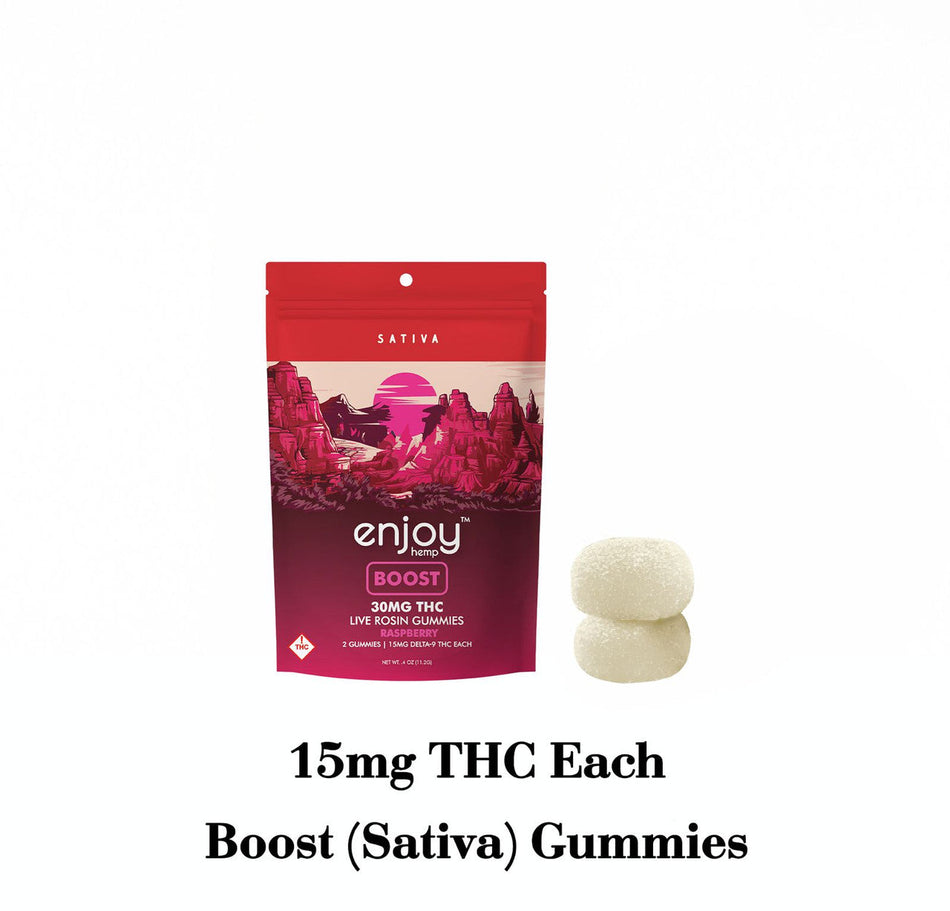 Enjoy Hemp Live Rosin 30 mg Delta 9 THC Gummies for Boost - Sativa-Infused Raspberry