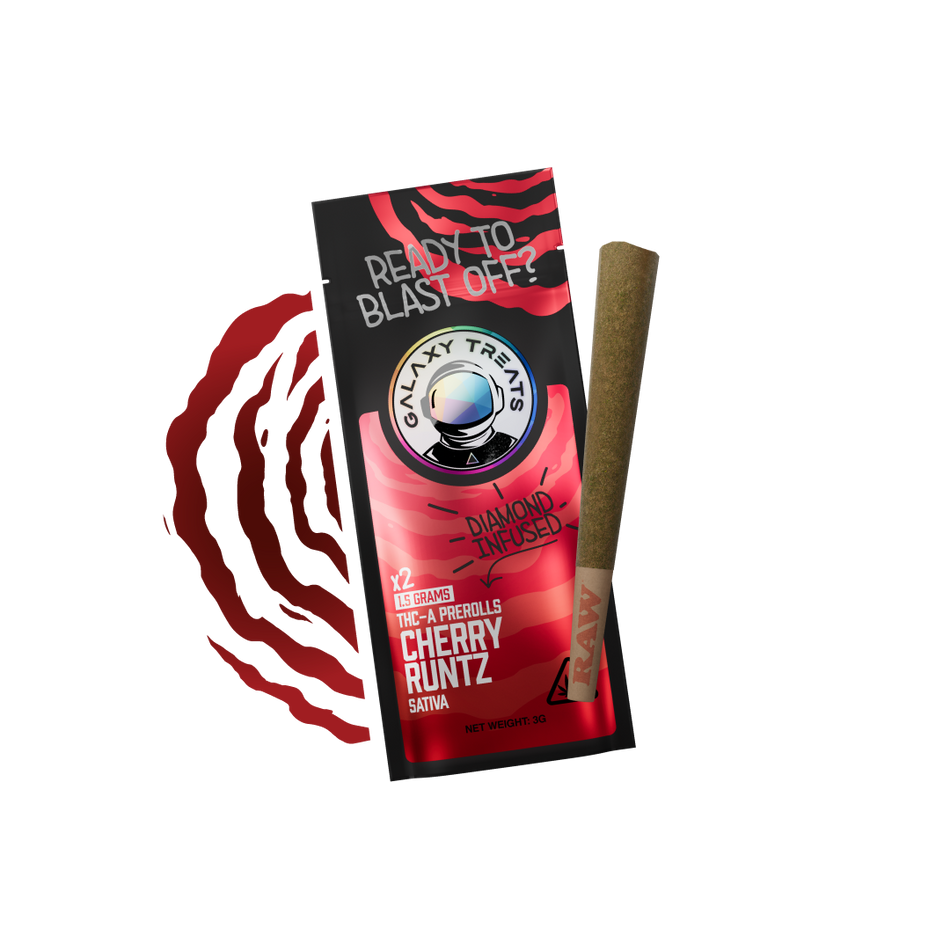 Galaxy Treats Cherry Runtz - Diamond Infused 2ct THCA Prerolls