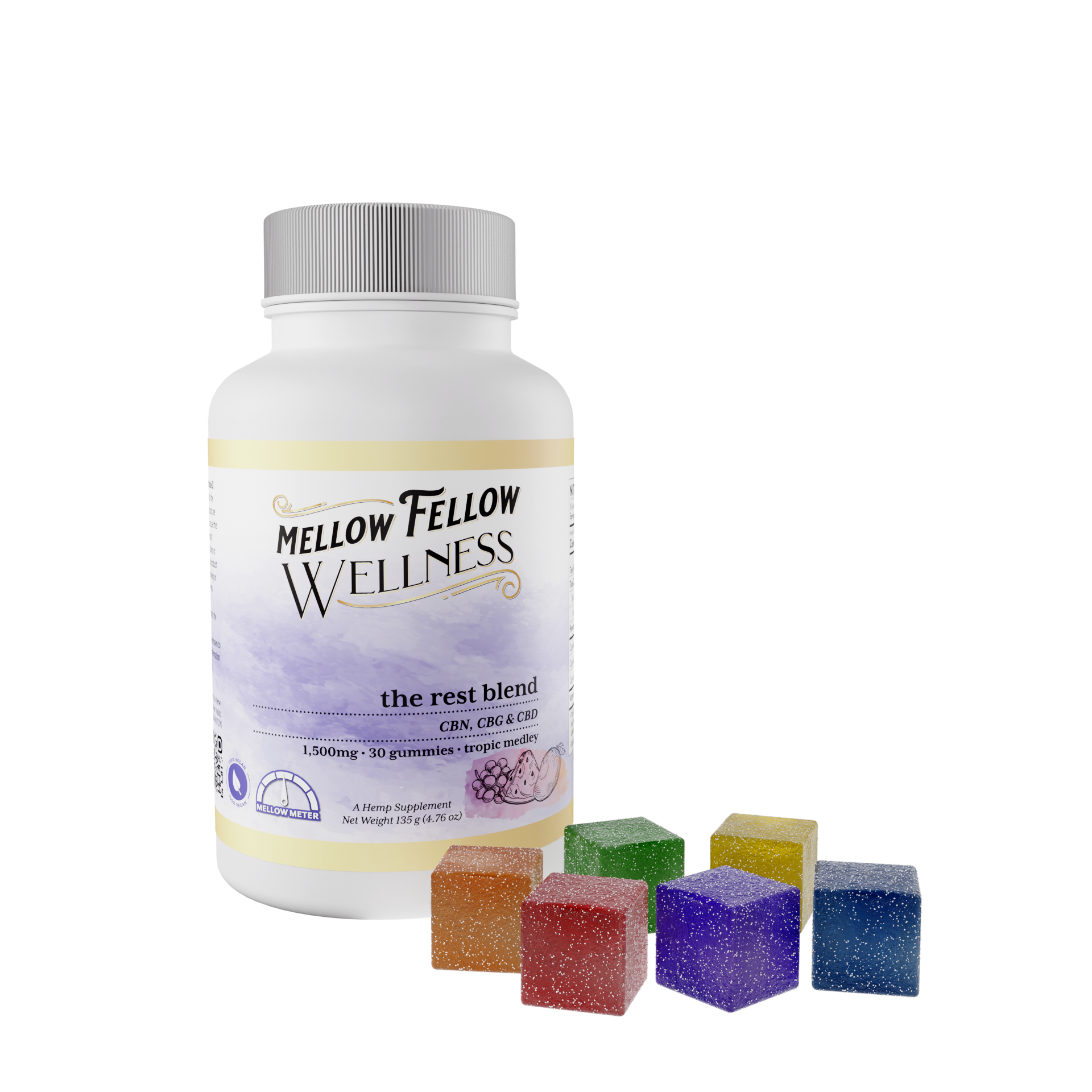 Mellow Fellow Wellness - Gummies - 1500mg - Rest Blend - Tropic Medley Best Sales Price - Gummies