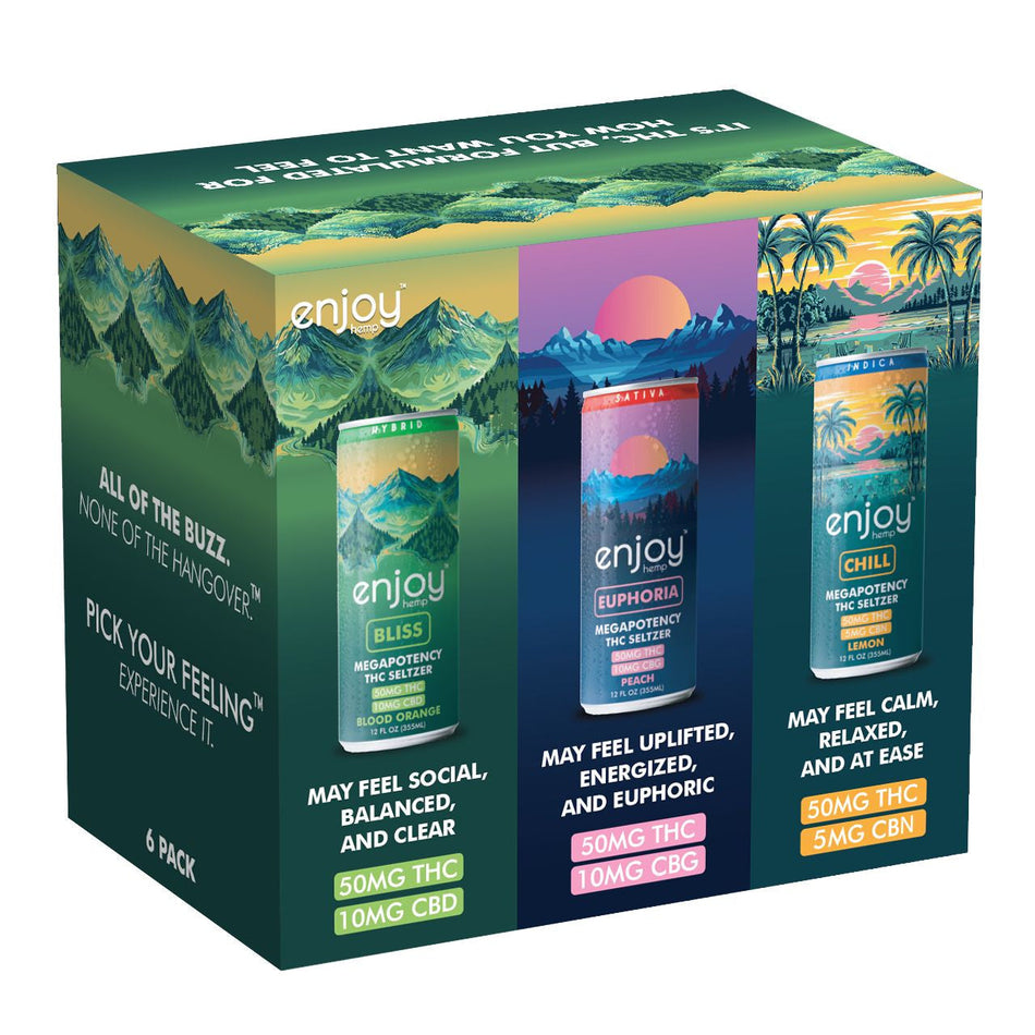 Enjoy Hemp 50mg THC Seltzer Mood Variety Pack | Mega Potency (Euphoria, Bliss, Chill)