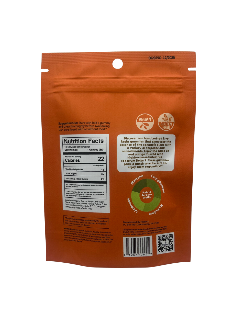 Haygood Farms D9 THC Live Resin Gummies - Hybrid - Blood Orange
