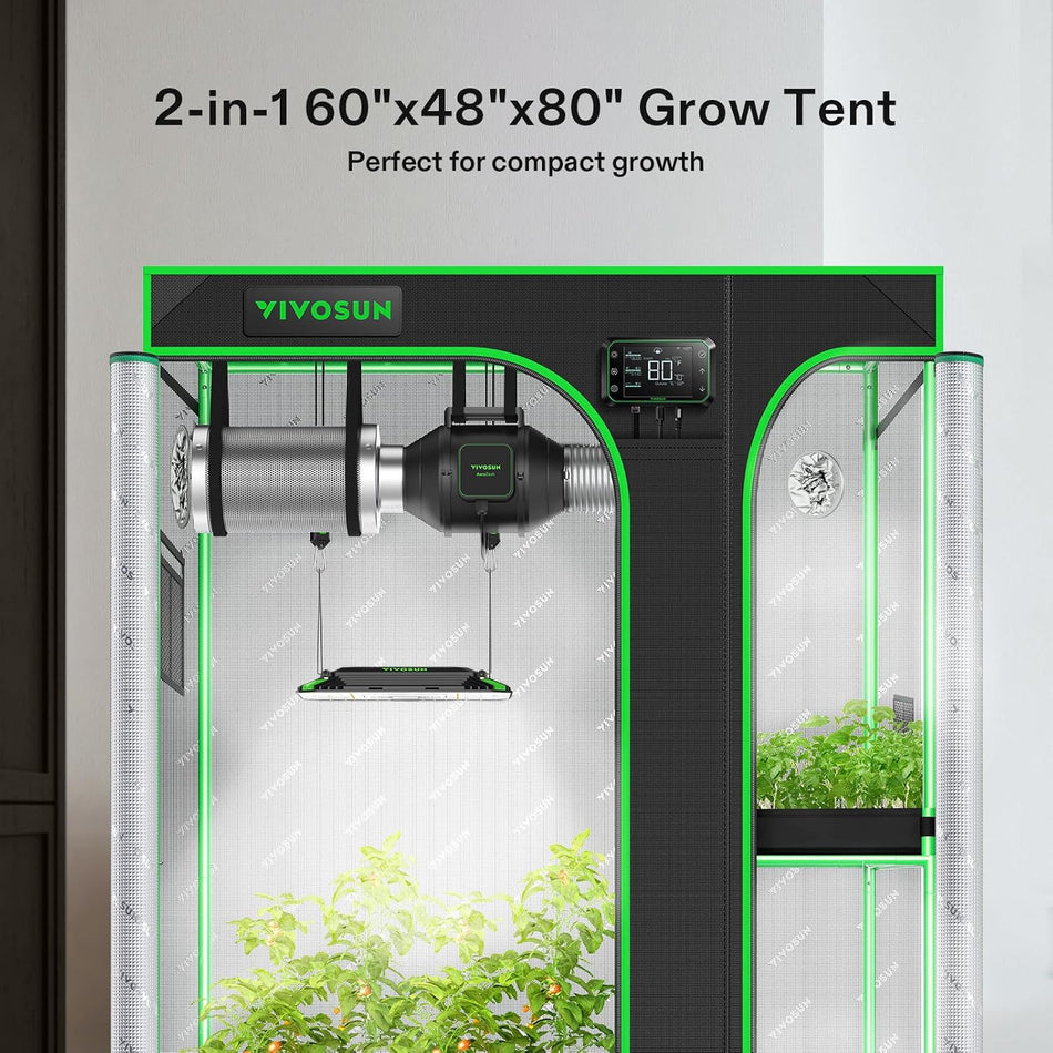 VIVOSUN D548 2-in-1 5x4 Grow Tent, 60"x48"x80" High Reflective Mylar with Multi-Chamber and Floor Tray for Hydroponic Indoor Plant