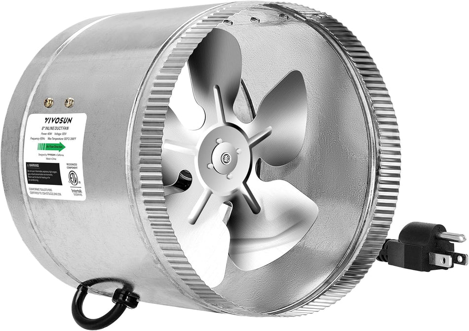 VIVOSUN 4” Inline Booster Duct Fan with Speed Regulator, 130 CFM Quiet Exhaust Fan for HVAC Ventilation in Grow Tents, Basements, Bathrooms, Kitchens, and Attics