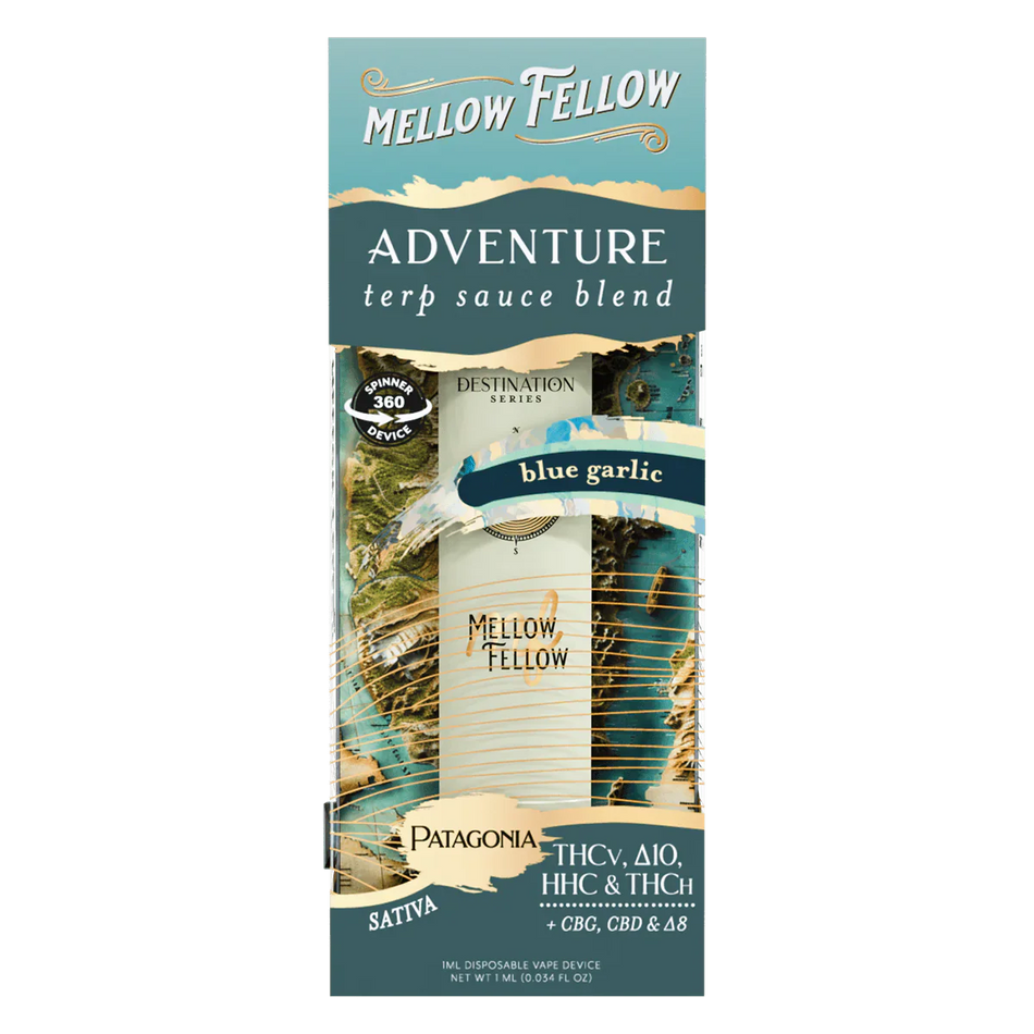 Mellow Fellow Adventure Blend - Terp Sauce 1ml Disposable Spinner Vape - Blue Garlic (Sativa)