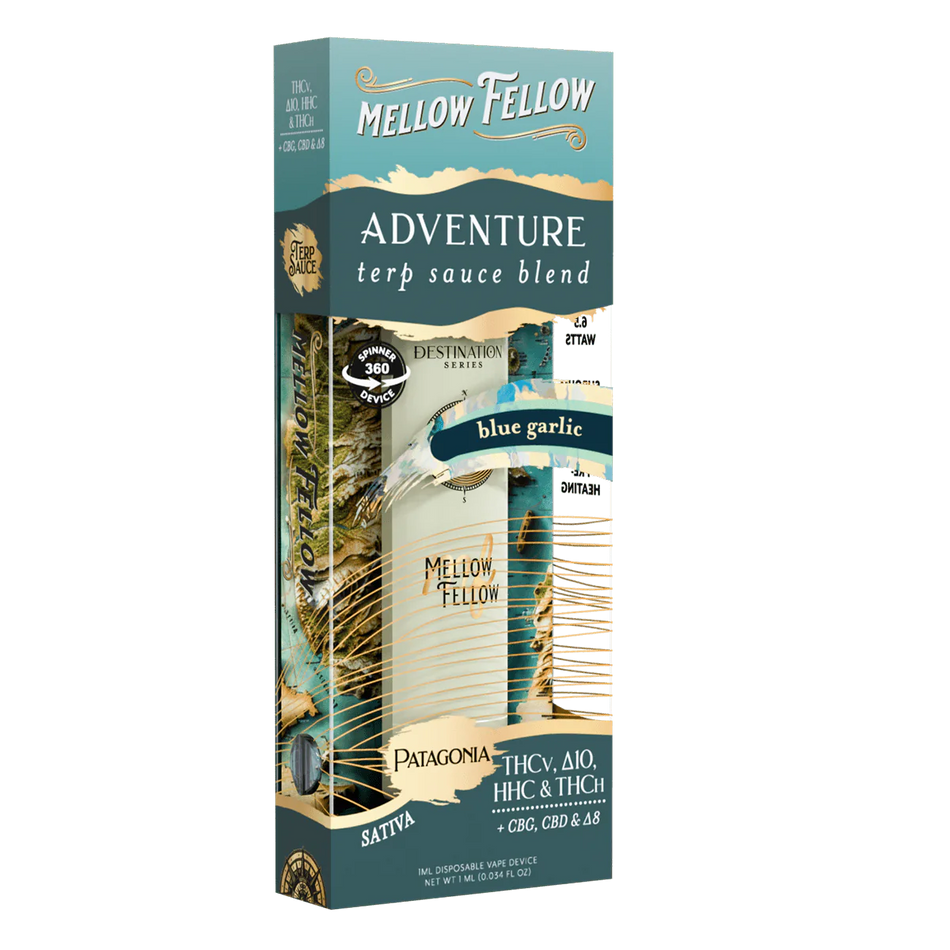 Mellow Fellow Adventure Blend - Terp Sauce 1ml Disposable Spinner Vape - Blue Garlic (Sativa)