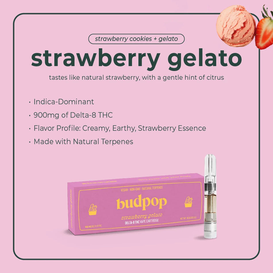 BudPop Strawberry Gelato Delta 8 THC Vape