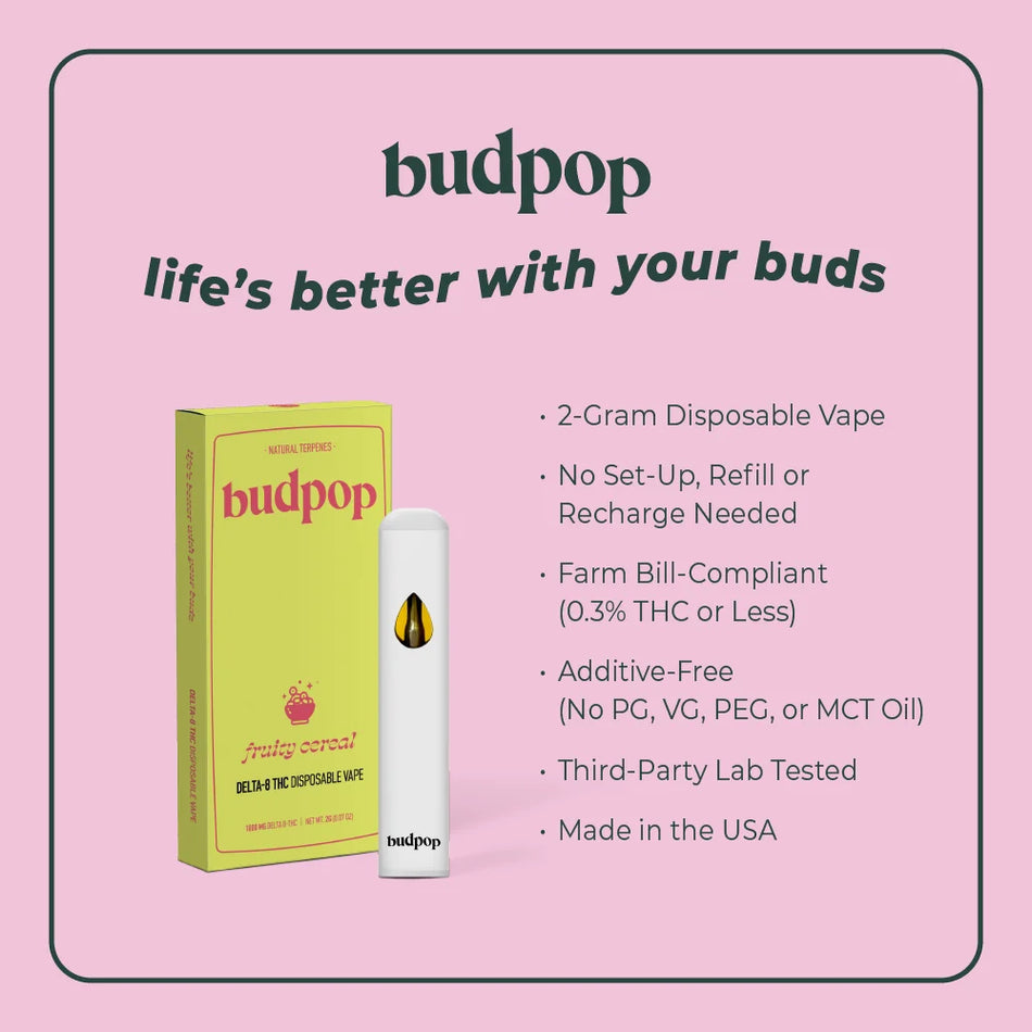 BudPop Delta 8 Disposable Vape Pen – Fruity Cereal