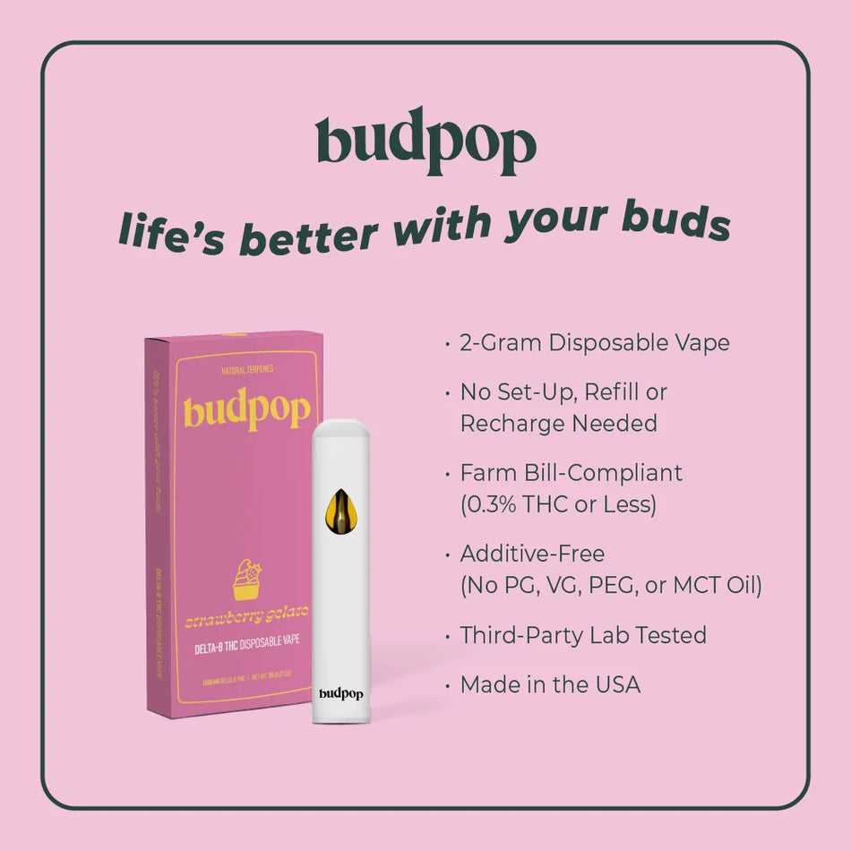 BudPop Delta 8 Disposable Vape Pen – Strawberry Gelato
