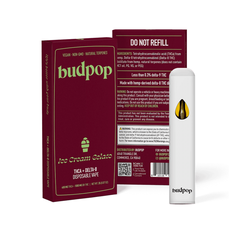 BudPop Ice Cream Gelato Disposable – THCa &amp; Delta 8