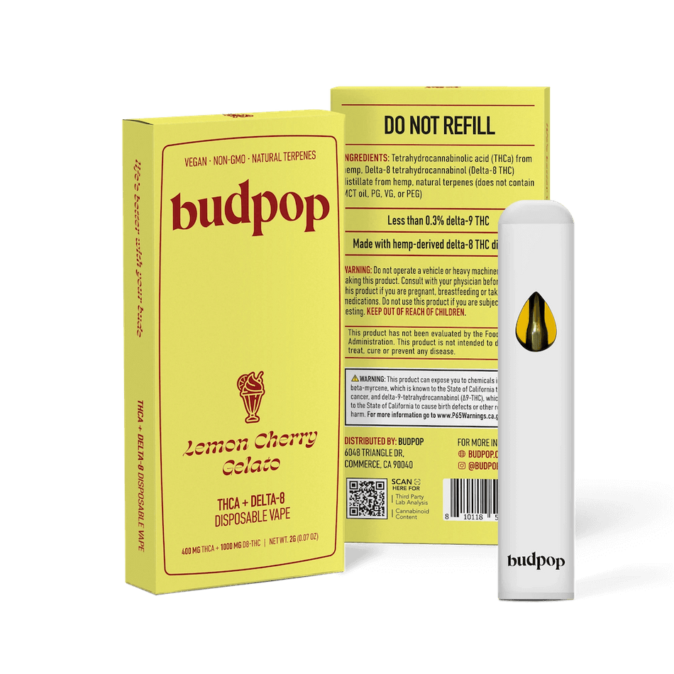 BudPop Lemon Cherry Gelato Disposable – THCa & Delta 8