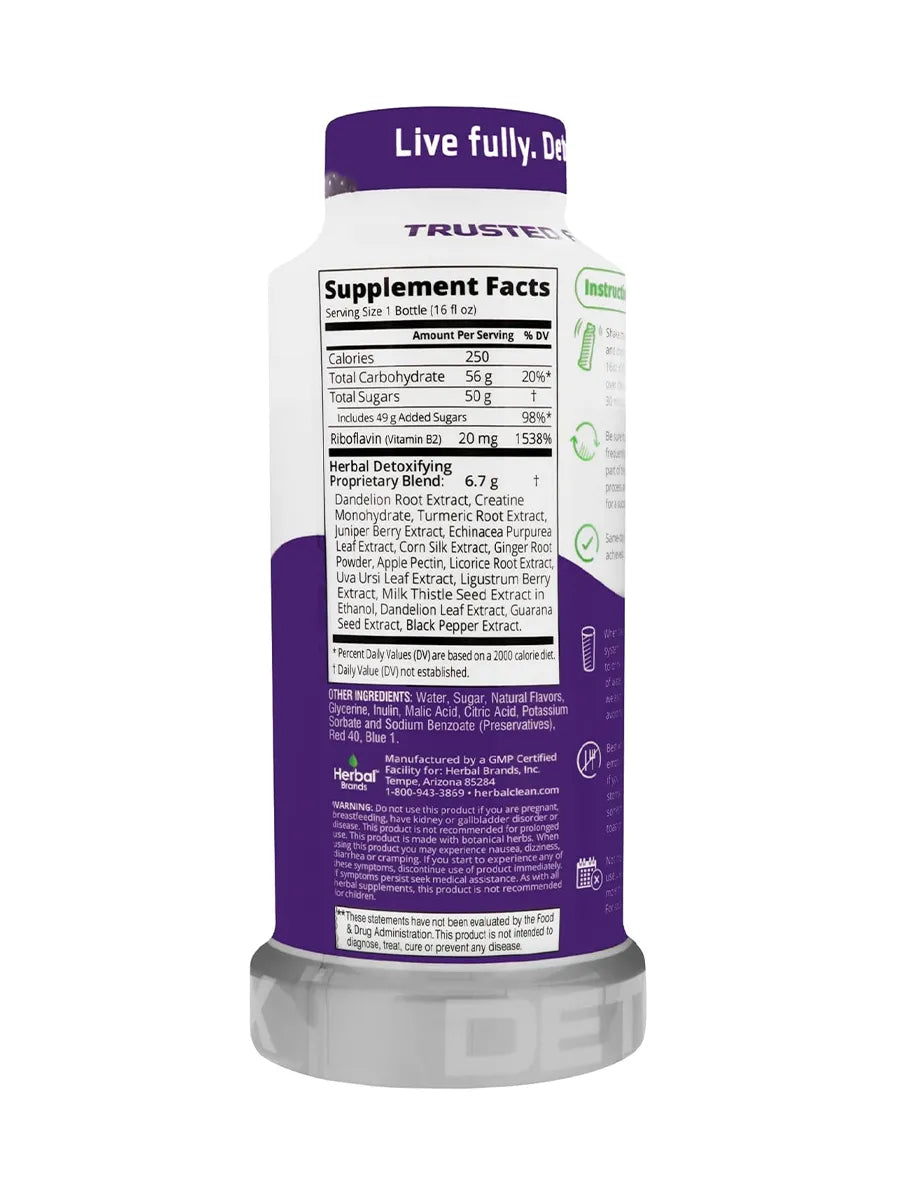 Grape Herbal Clean QCarbo16 Same-Day Premium Detox Drink 16 Fl Oz