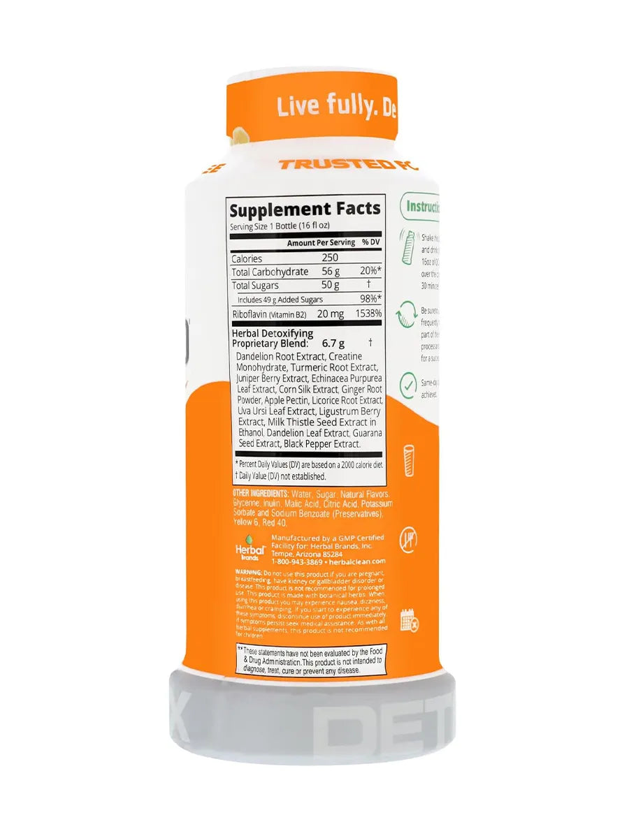 Orange Herbal Clean QCarbo16 Same-Day Premium Detox Drink 16 Fl Oz