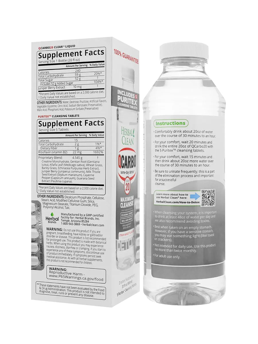 Straw-Mango Herbal Clean QCarbo20 Same-Day Detox Drink 20 fl oz + 5 Tablets