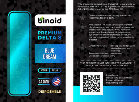 Binoid Delta 8 THC Vape Cartridge - Blue Dream Best Sales Price - Vape Cartridges