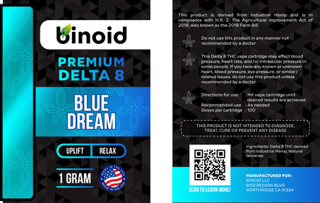 Binoid Delta 8 THC Vape Cartridge - Blue Dream Best Sales Price - Vape Cartridges