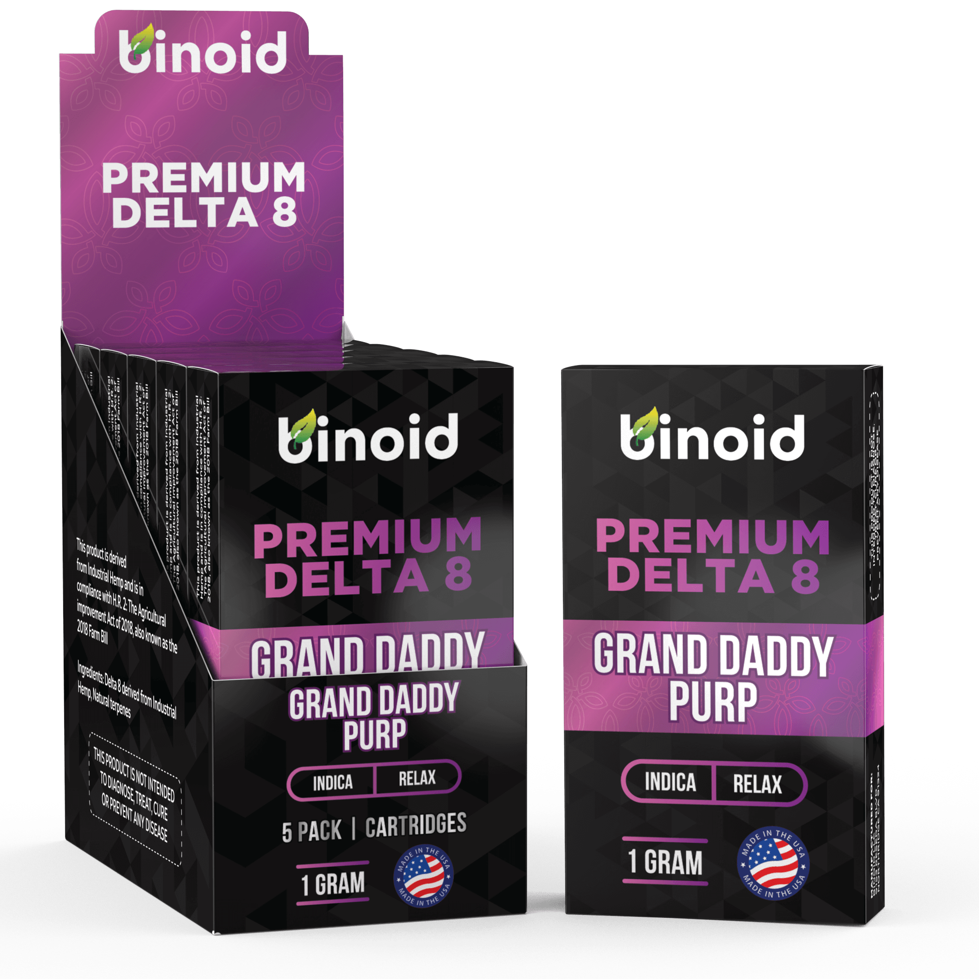 Binoid Delta 8 THC Vape Cartridge - Grand Daddy Purp Best Sales Price - Vape Cartridges