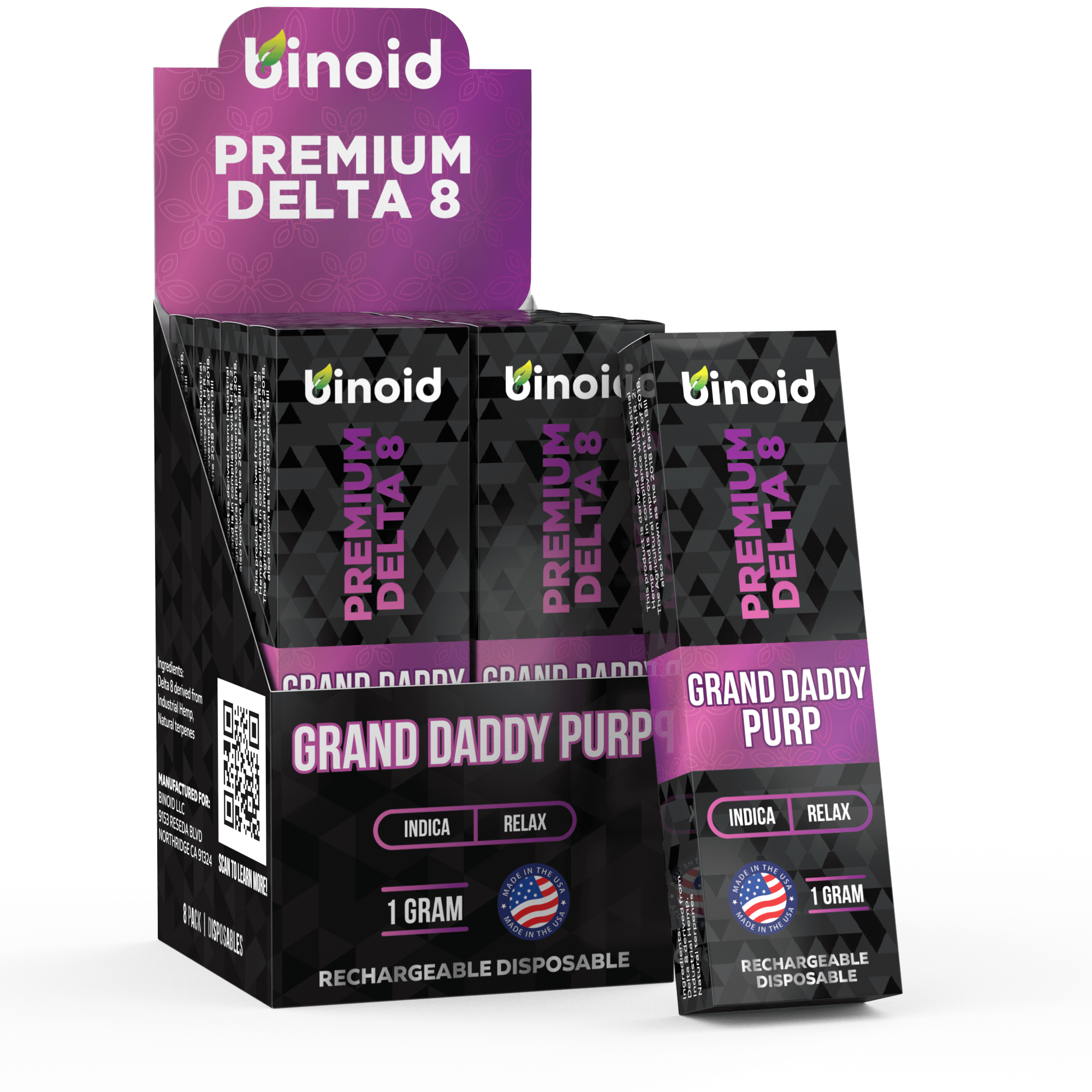 Binoid Delta 8 THC Vape Cartridge - Grand Daddy Purp Best Sales Price - Vape Cartridges