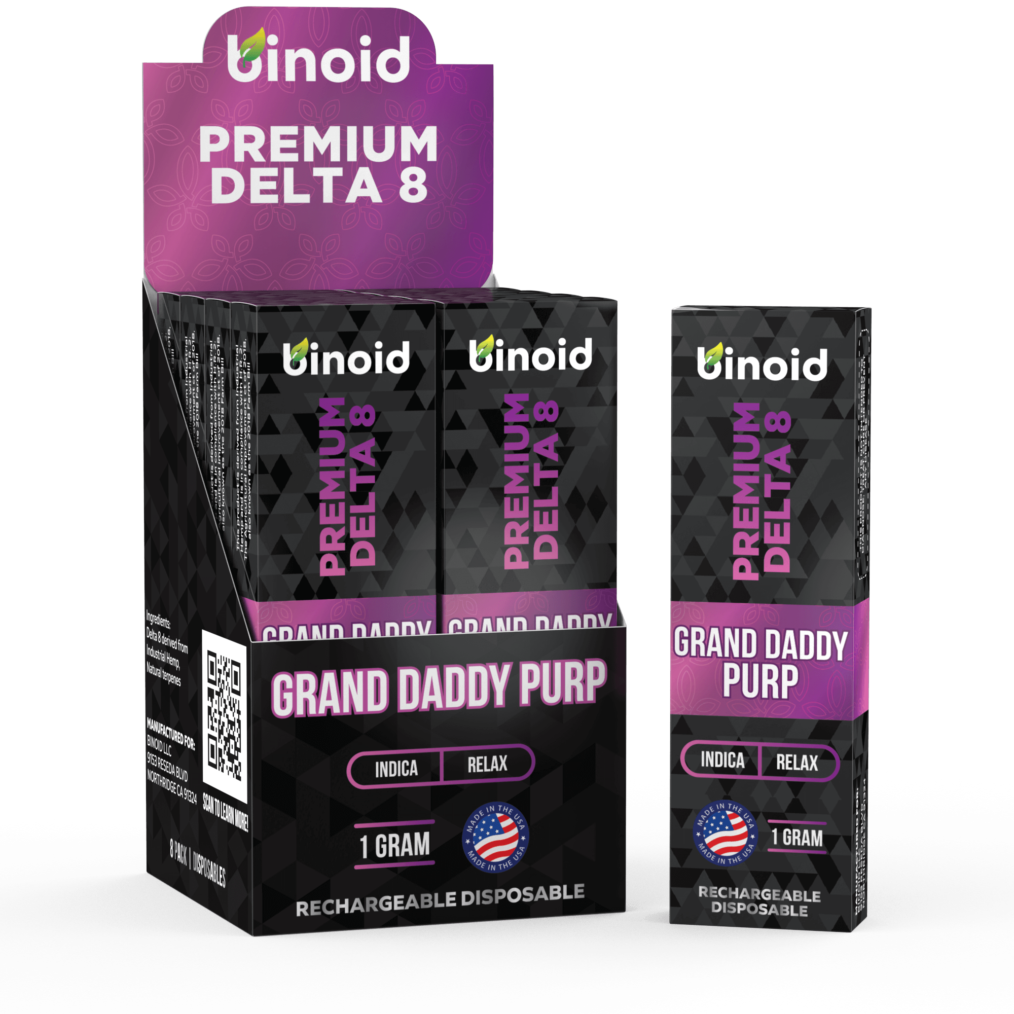 Binoid Delta 8 THC Vape Cartridge - Grand Daddy Purp Best Sales Price - Vape Cartridges