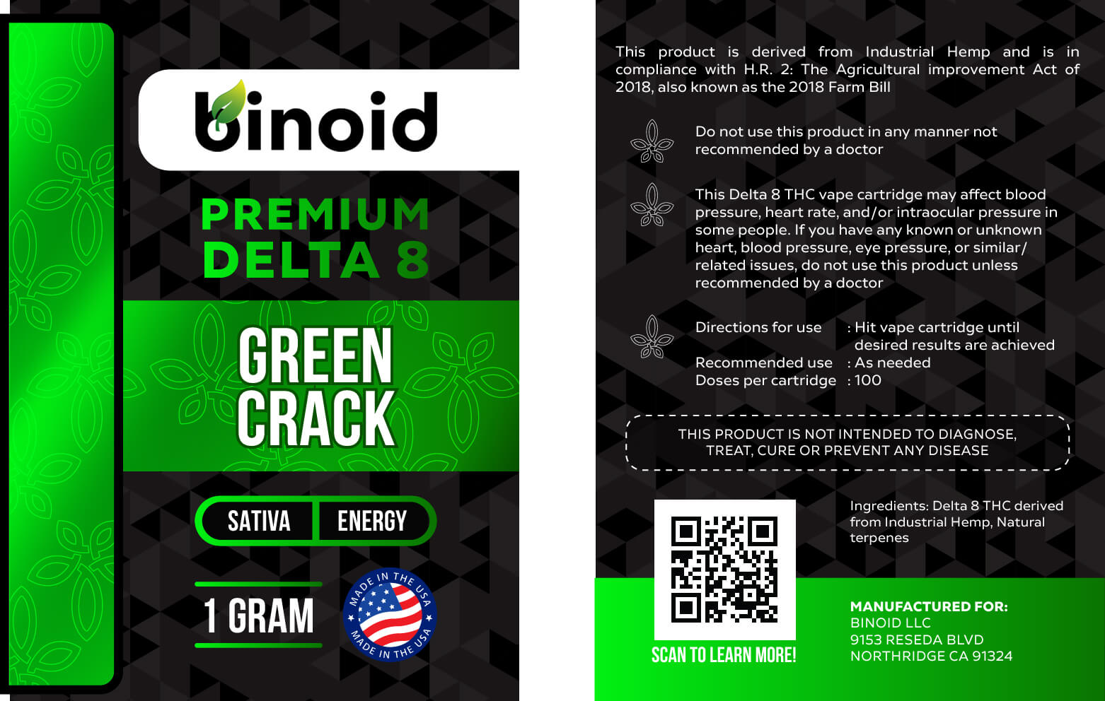 Binoid Delta 8 THC Vape Cartridge - Green Crack Best Sales Price - Vape Cartridges