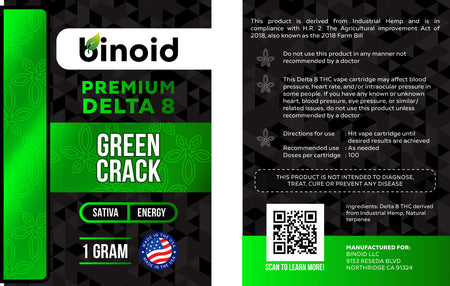 Binoid Delta 8 THC Vape Cartridge - Green Crack Best Sales Price - Vape Cartridges