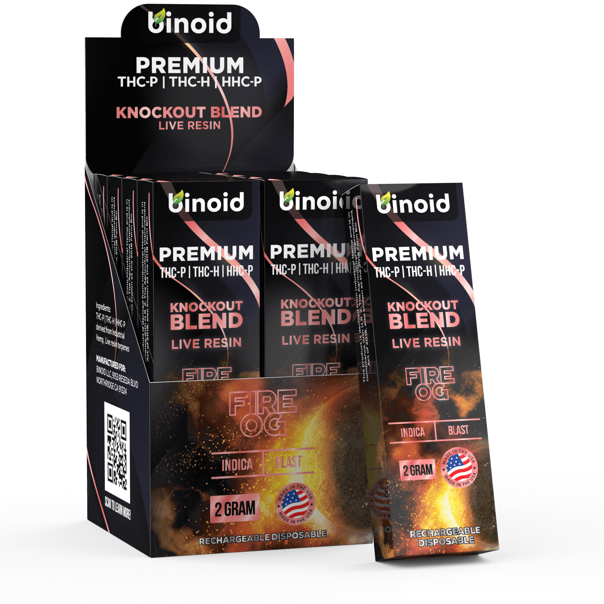 Binoid Fire OG Knockout Blend Live Resin Disposable - 2 Gram Best Sales Price - Vape Pens