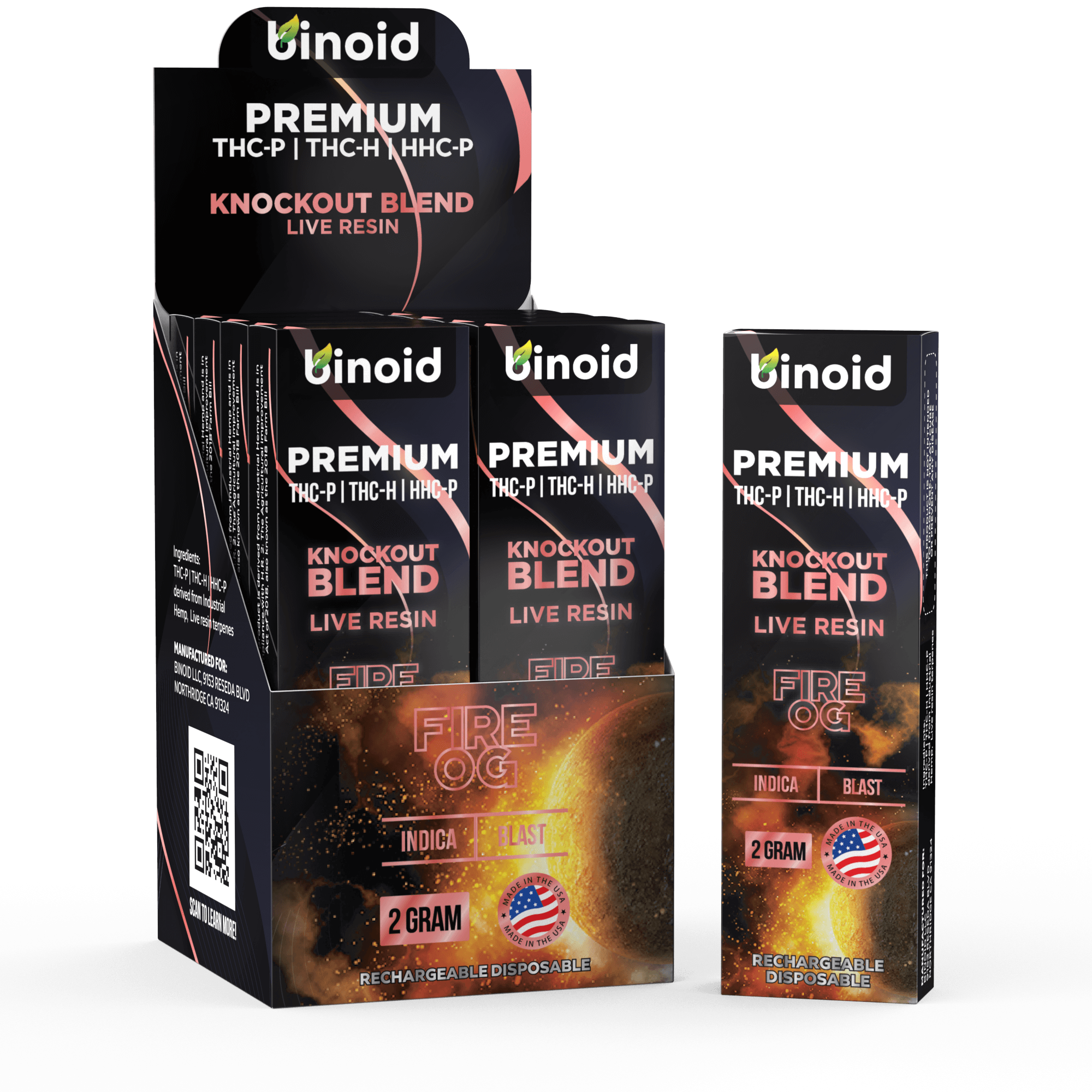 Binoid Fire OG Knockout Blend Live Resin Disposable - 2 Gram Best Sales Price - Vape Pens