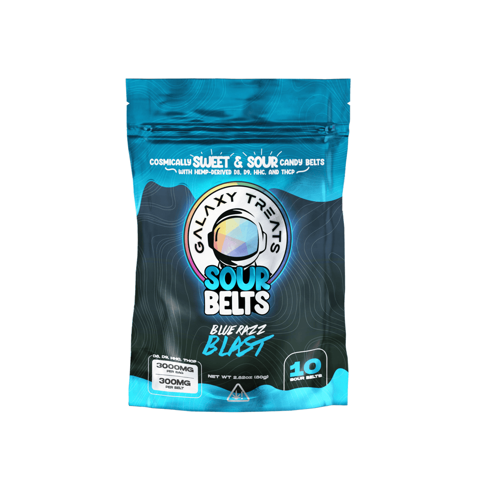 Galaxy Treats Blue Razz Blast 3000mg D8 D9 HHC THCP Sour Belts (10-CT) Best Sales Price - CBD