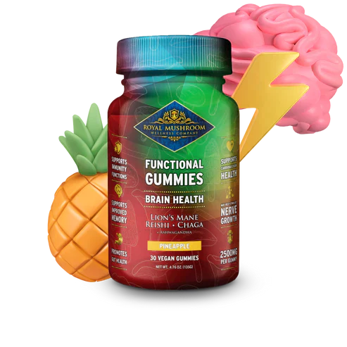 Royal Mushroom Brain Health Mushroom Mix Gummies Pineapple Flavor Best Sales Price - Gummies
