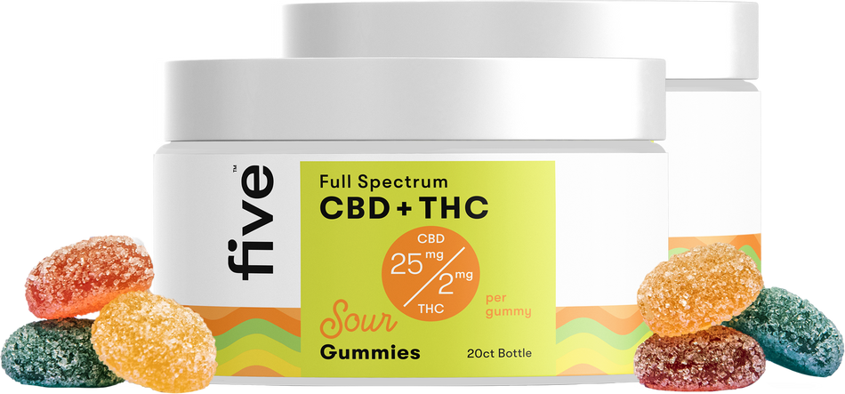 Five CBD Full Spectrum CBD + THC Gummies (Top 10)