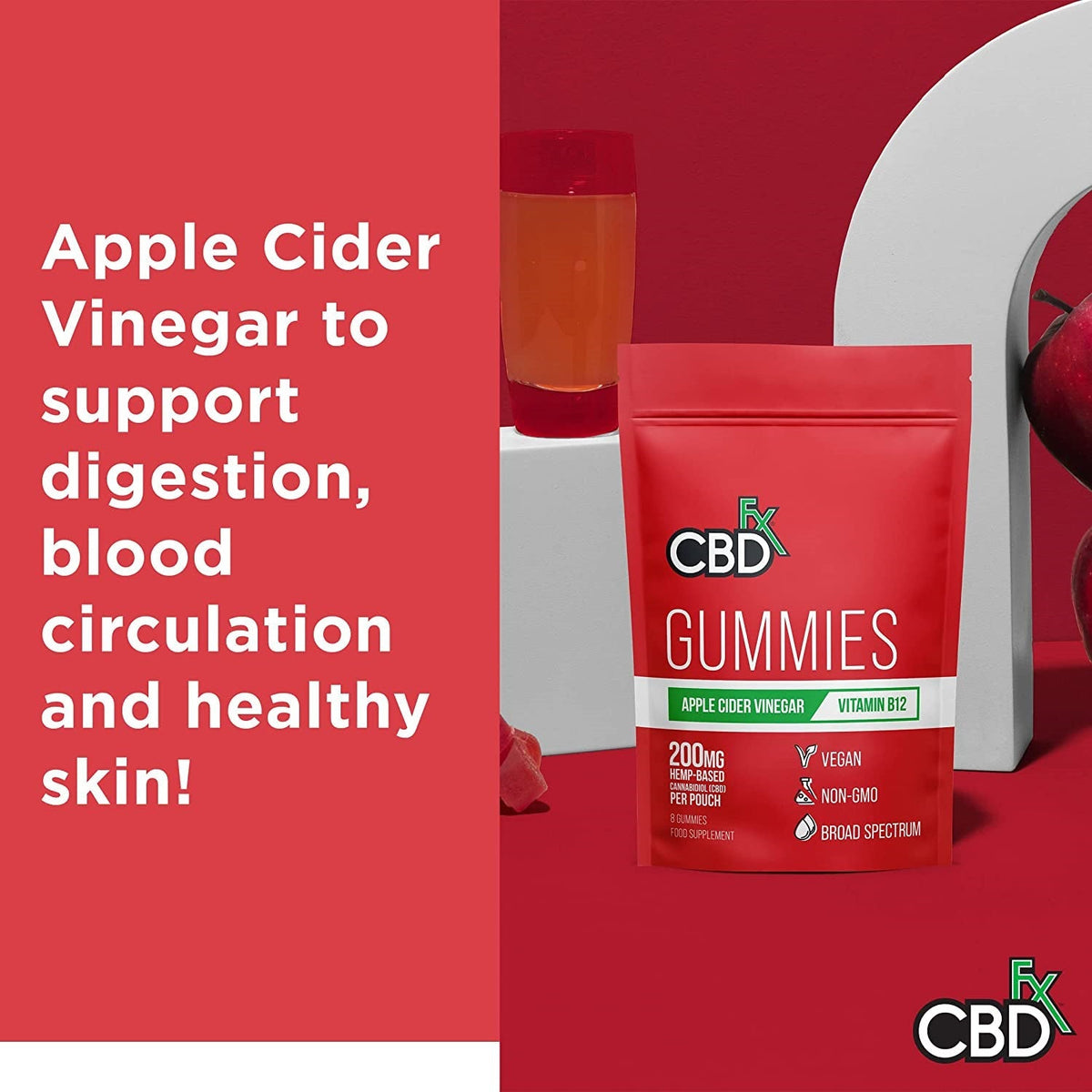 CBDfx CBD Gummies - Broad Spectrum Apple Cider Vinegar Gummies 25MG 1500MG Best Sales Price - Gummies