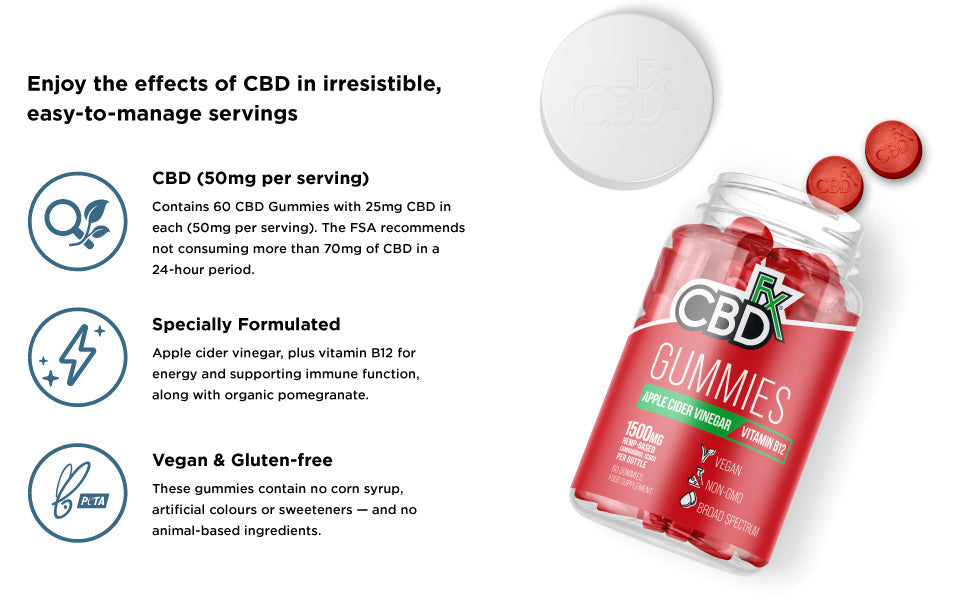 CBDfx CBD Gummies - Broad Spectrum Apple Cider Vinegar Gummies 25MG 1500MG Best Sales Price - Gummies
