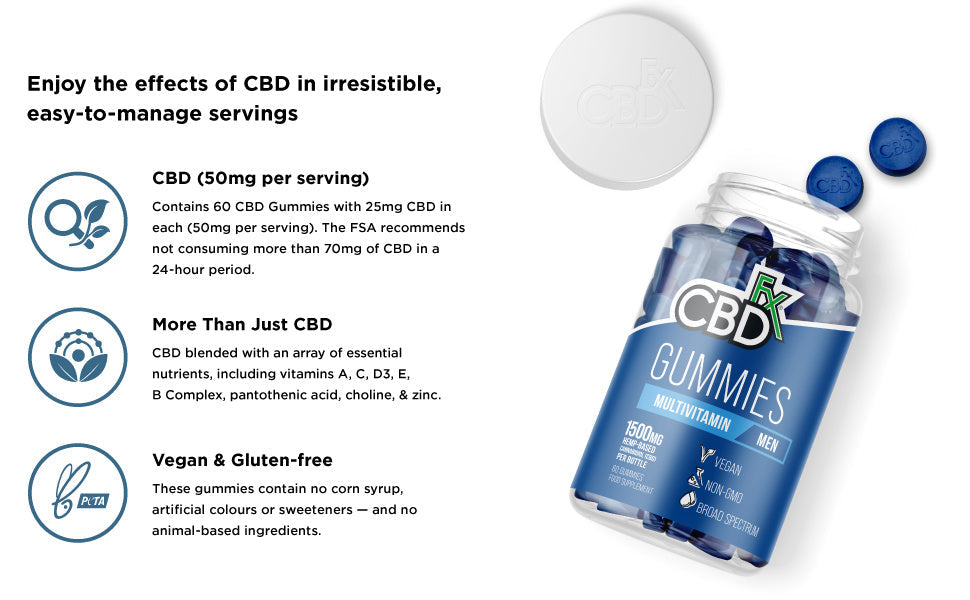 CBDfx CBD Gummies - Broad Spectrum Mens Multivitamin Gummies - 25MG - 1500MG Best Sales Price - Gummies