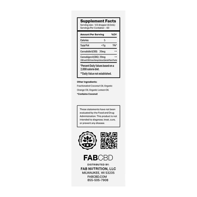 FAB CBD CBG Oil Natural Flavor Best Sales Price - Tincture Oil