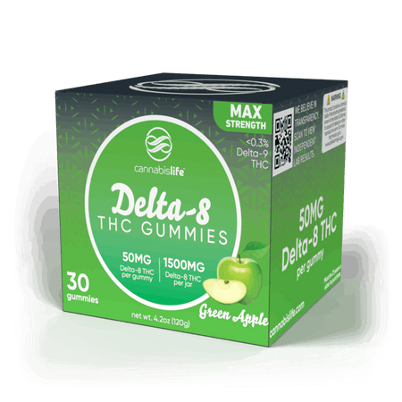 Cannabis Life GREEN APPLE DELTA-8 GUMMIES – (30CT) 1500MG Best Sales Price - Gummies