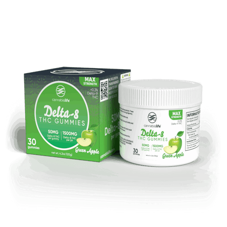 Cannabis Life GREEN APPLE DELTA-8 GUMMIES – (30CT) 1500MG Best Sales Price - Gummies