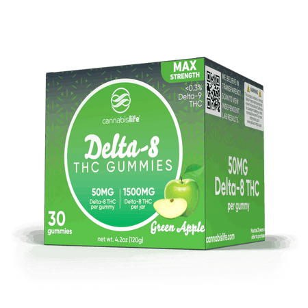 Cannabis Life GREEN APPLE DELTA-8 GUMMIES – (30CT) 1500MG Best Sales Price - Gummies