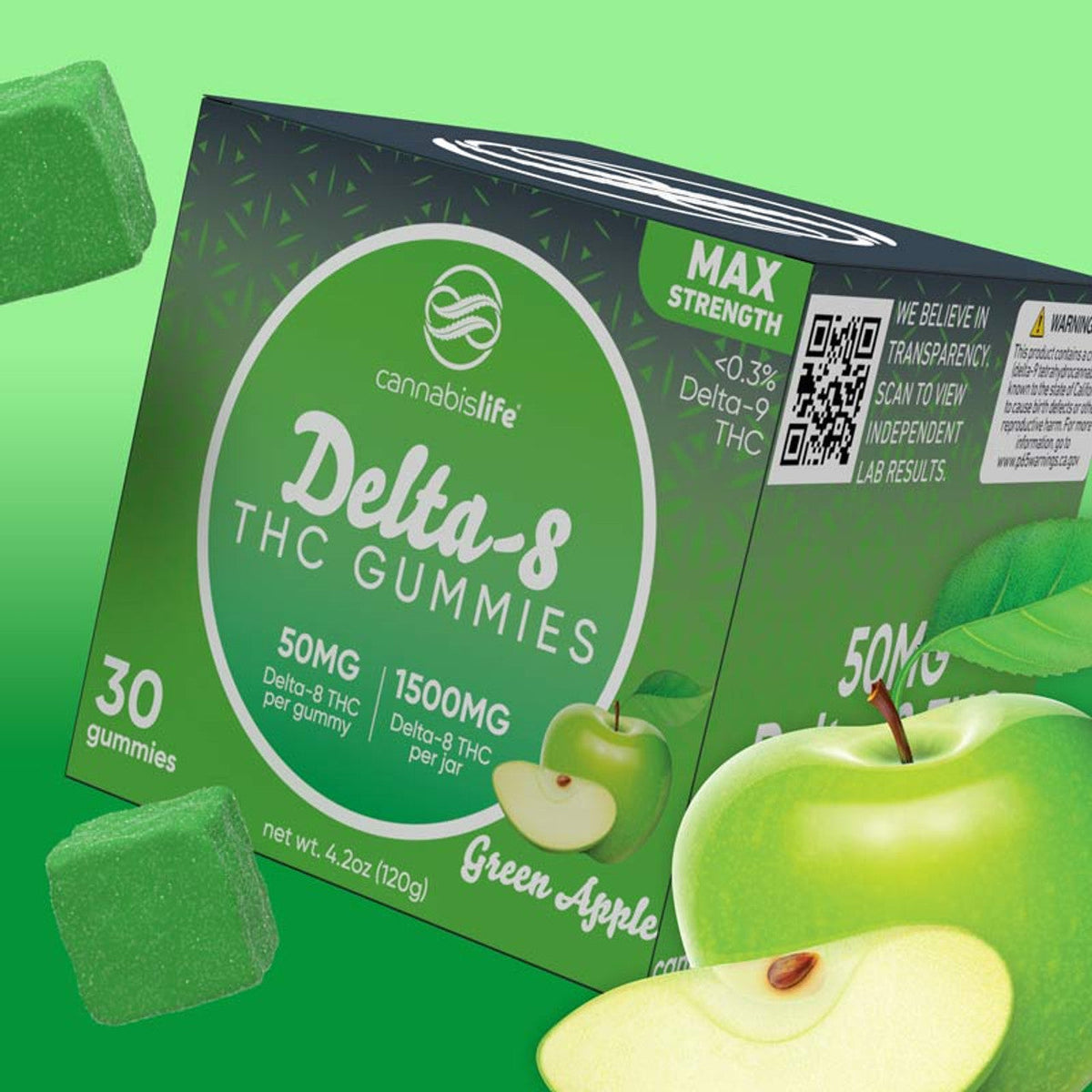 Cannabis Life GREEN APPLE DELTA-8 GUMMIES – (30CT) 1500MG Best Sales Price - Gummies