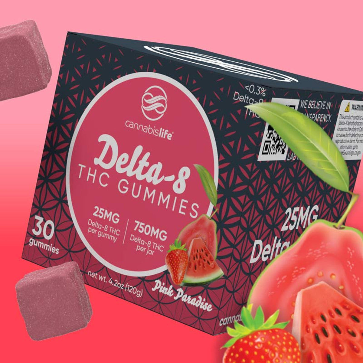 Cannabis Life PINK PARADISE DELTA-8 GUMMIES - (30CT) 750MG Best Sales Price - Gummies