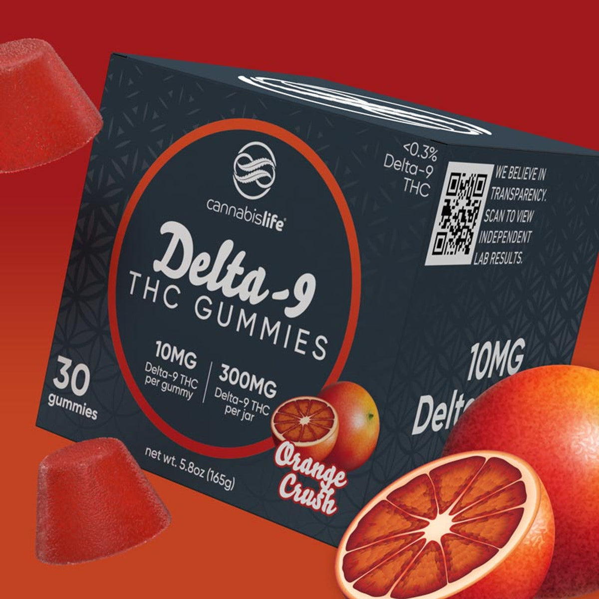 Cannabis Life ORANGE CRUSH DELTA-9 GUMMIES - (30CT) 300MG Best Sales Price - Gummies