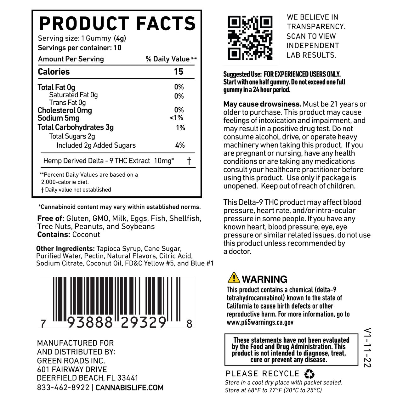 Cannabis Life LEMON LIME DELTA-9 GUMMIES - (10CT) 100MG Best Sales Price - Gummies