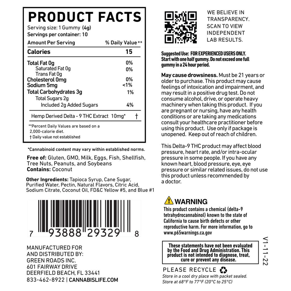 Cannabis Life LEMON LIME DELTA-9 GUMMIES - (10CT) 100MG Best Sales Price - Gummies